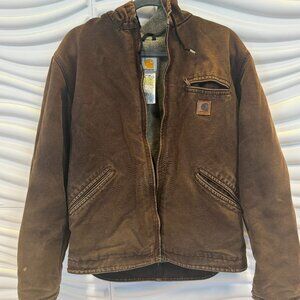 Vintage Carhartt Fleece Lined Canvas Workwear Hooded Jacket Size Medium